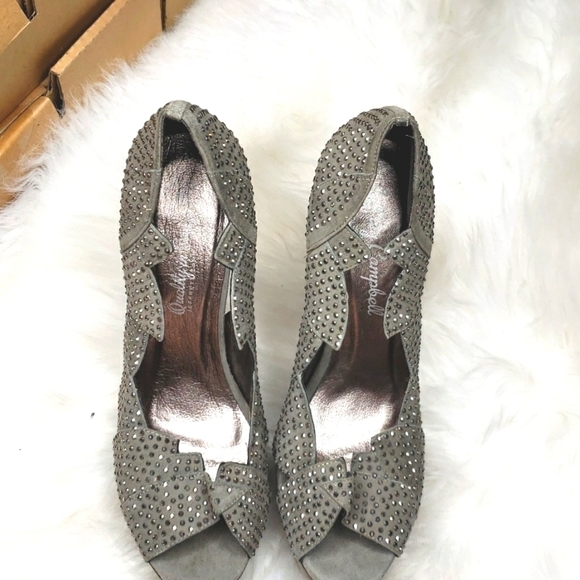 Jeffrey Campbell LUXE Turner Gray Studded Heels Size 8.5 peep toe - Picture 5 of 11